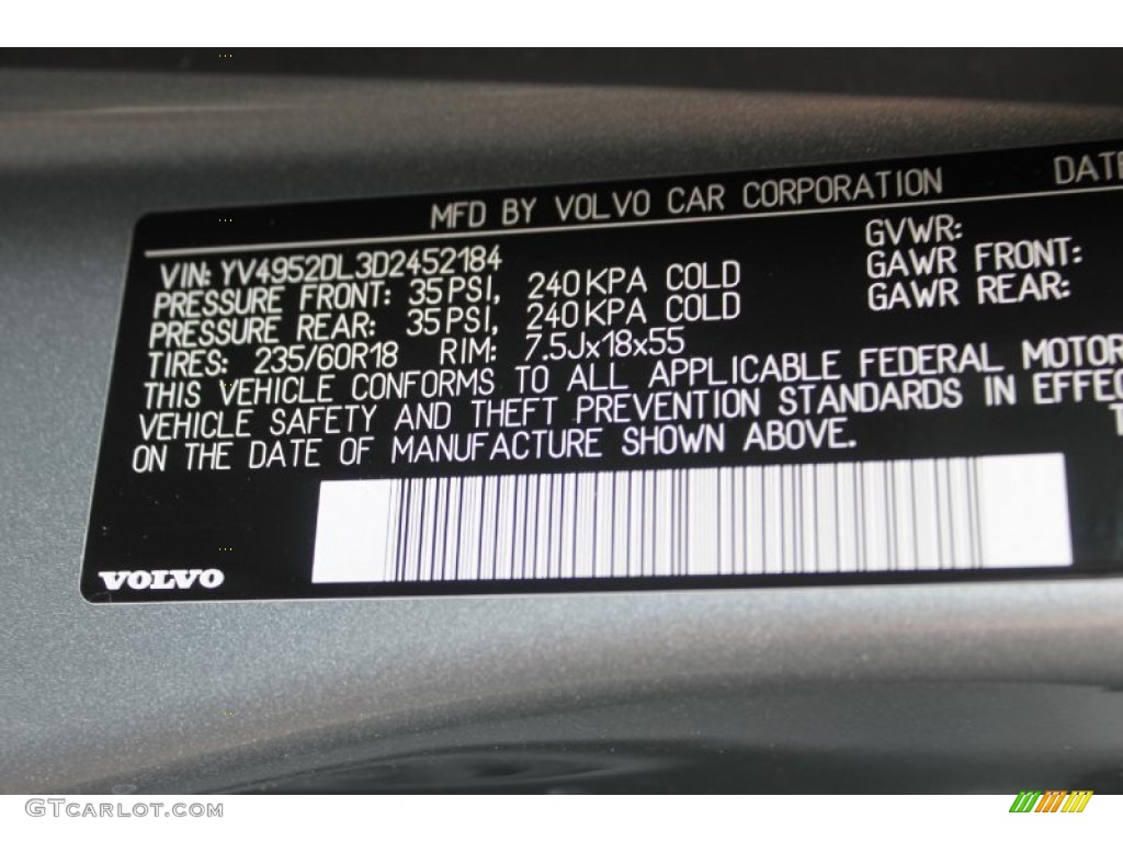 2013 Volvo XC60 3.2 Info Tag Photo #82507669