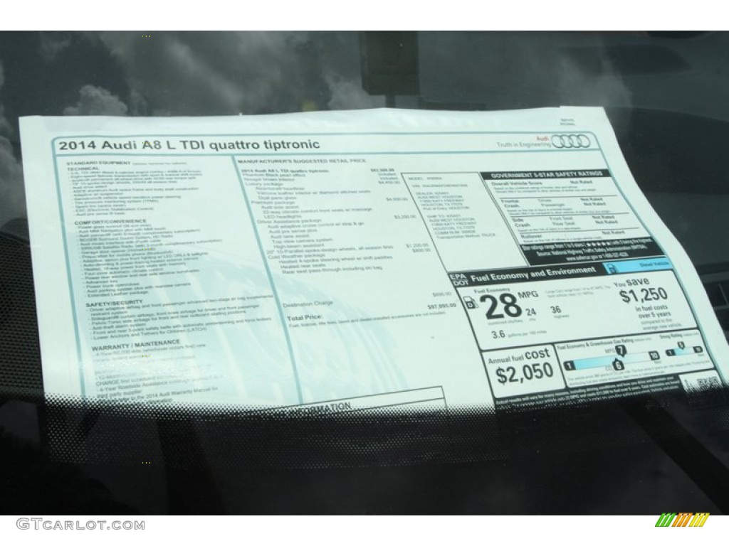 2014 Audi A8 L TDI quattro Window Sticker Photo #82515093