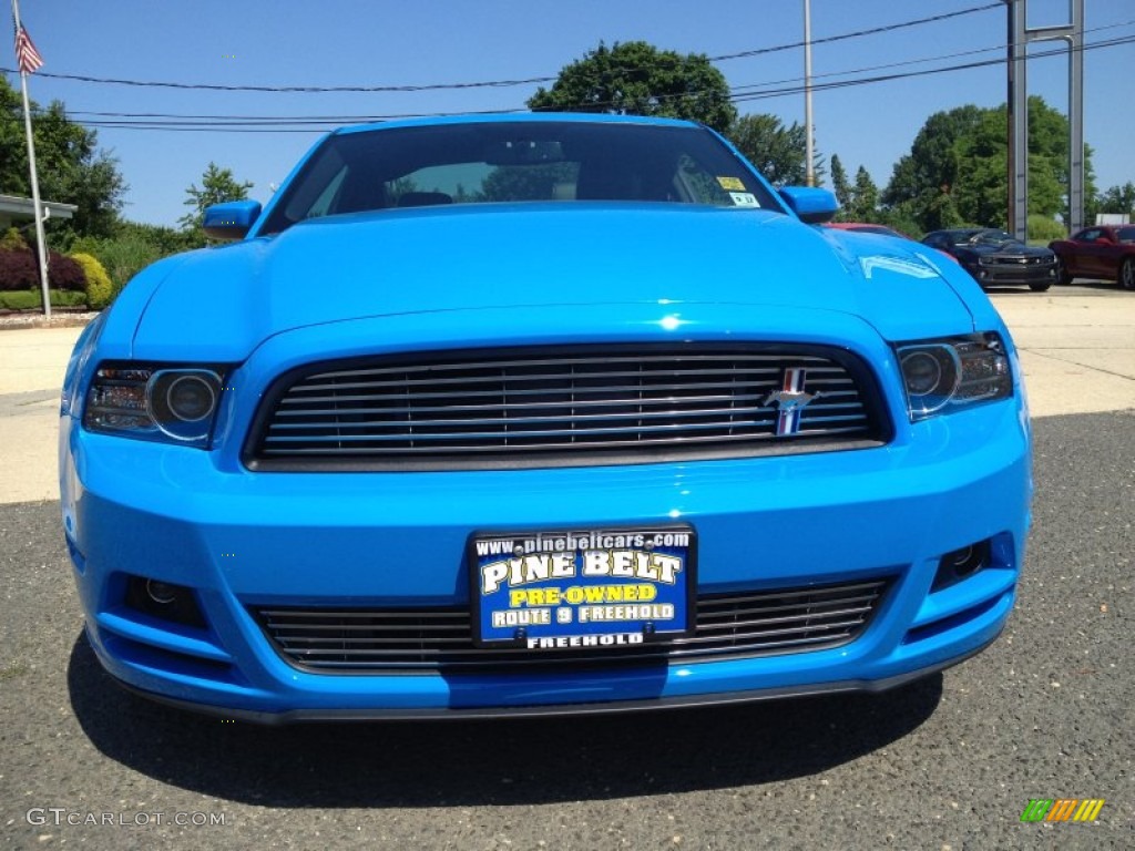 2013 Mustang V6 Premium Coupe - Grabber Blue / Charcoal Black photo #2