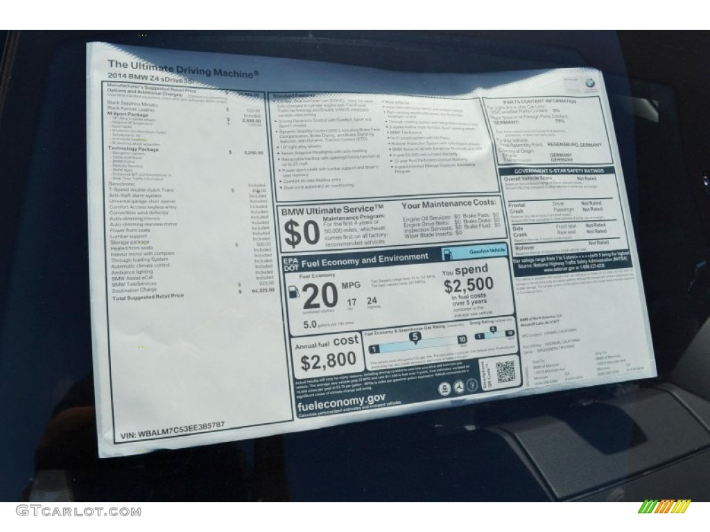 2014 BMW Z4 sDrive35i Window Sticker Photo #82519867
