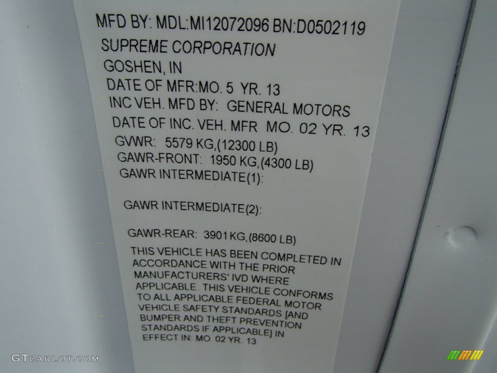 2013 Chevrolet Express Cutaway 3500 Utility Van Info Tag Photos