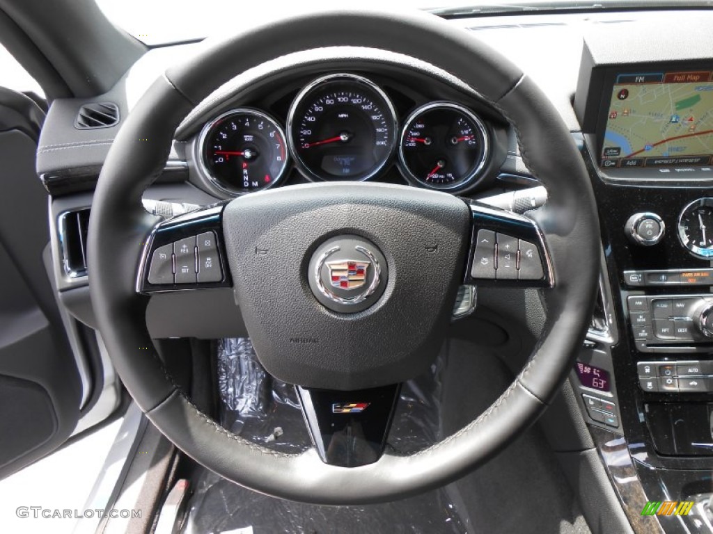 2013 Cadillac CTS -V Coupe Ebony Steering Wheel Photo #82537115