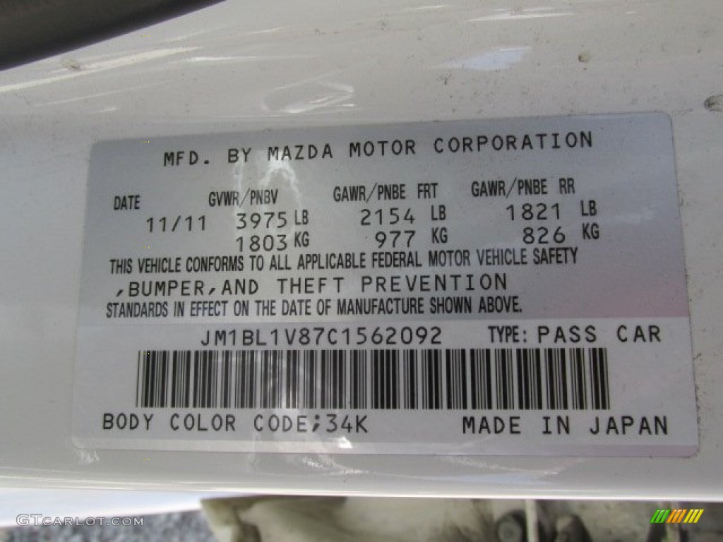 2012 Mazda MAZDA3 i Touring 4 Door Color Code Photos