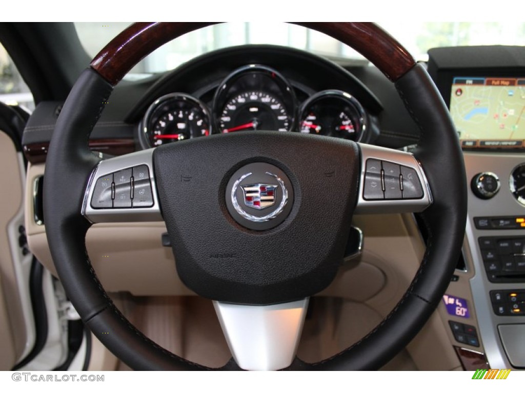 2013 Cadillac CTS Coupe Cashmere/Ebony Steering Wheel Photo #82556710