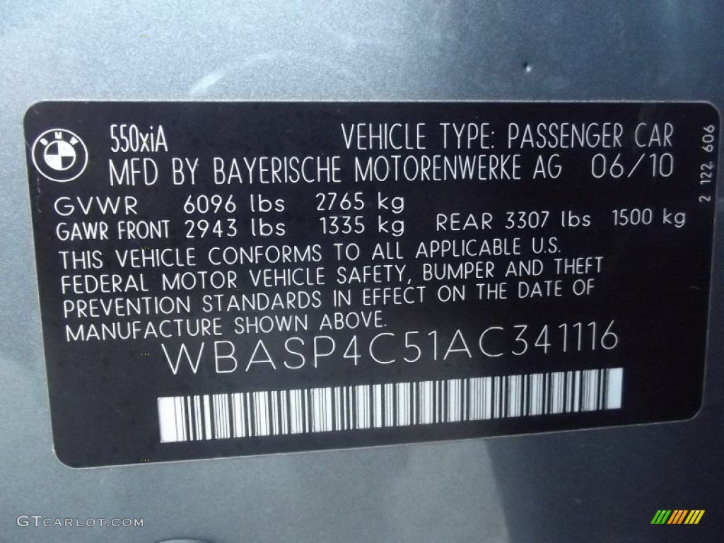 2010 BMW 5 Series 550i xDrive Gran Turismo Info Tag Photos
