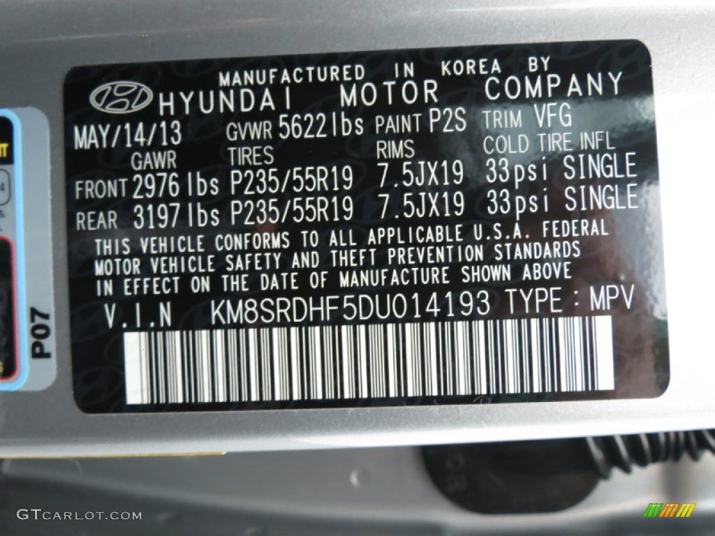 2013 Hyundai Santa Fe Limited AWD Color Code Photos