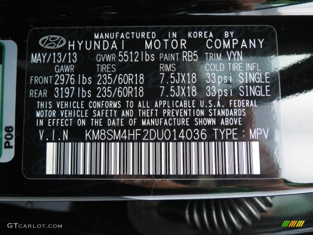 2013 Hyundai Santa Fe GLS Color Code Photos