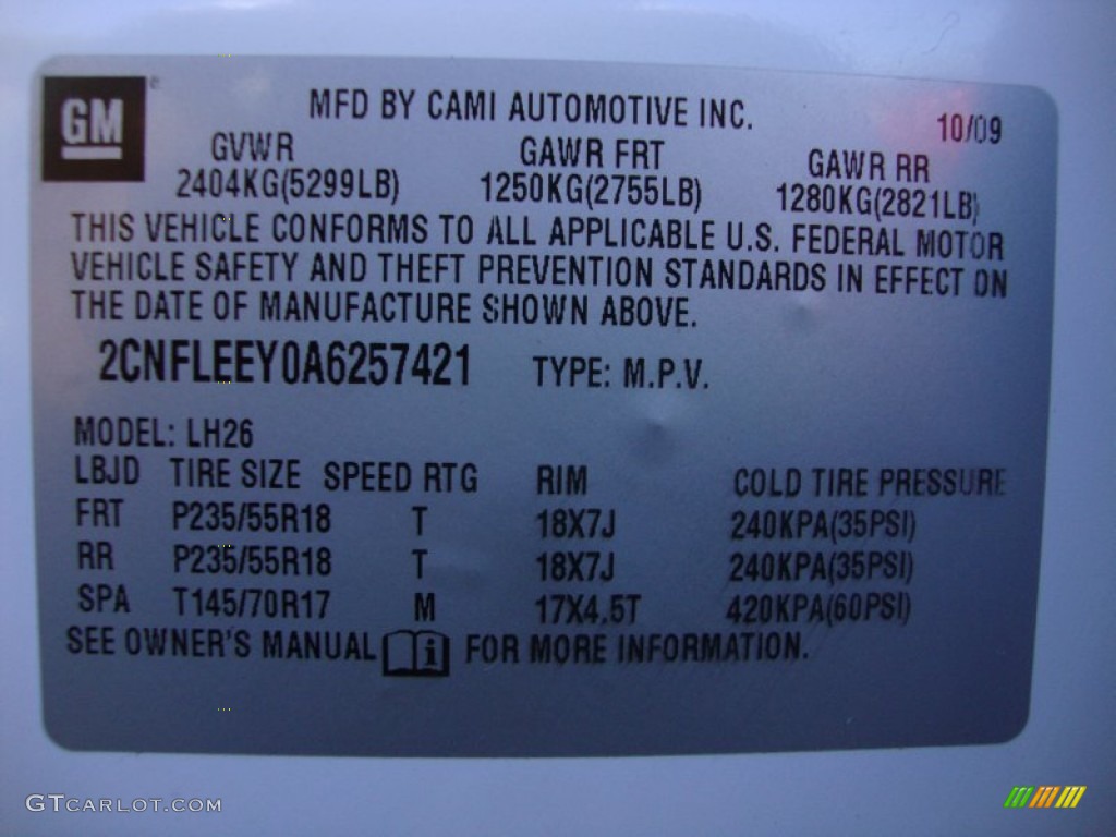 2010 Chevrolet Equinox LT AWD Info Tag Photos