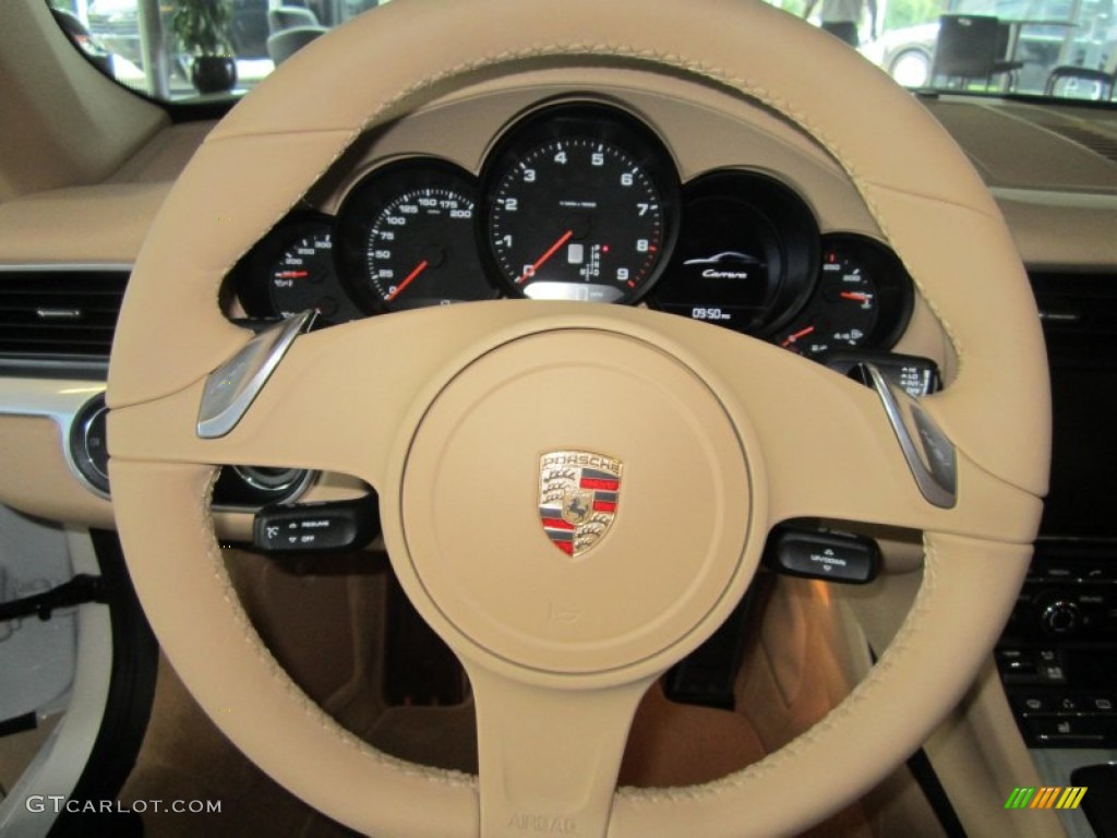 2013 Porsche 911 Carrera Coupe Luxor Beige Steering Wheel Photo #82584385