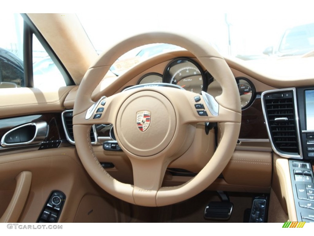 2013 Porsche Panamera Turbo Luxor Beige Steering Wheel Photo #82591948