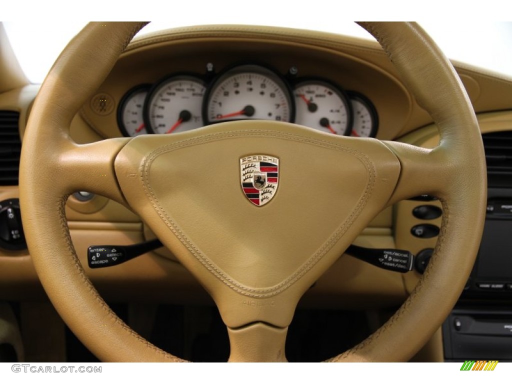 2002 Porsche 911 Turbo Coupe Savanna Beige Steering Wheel Photo #82598557