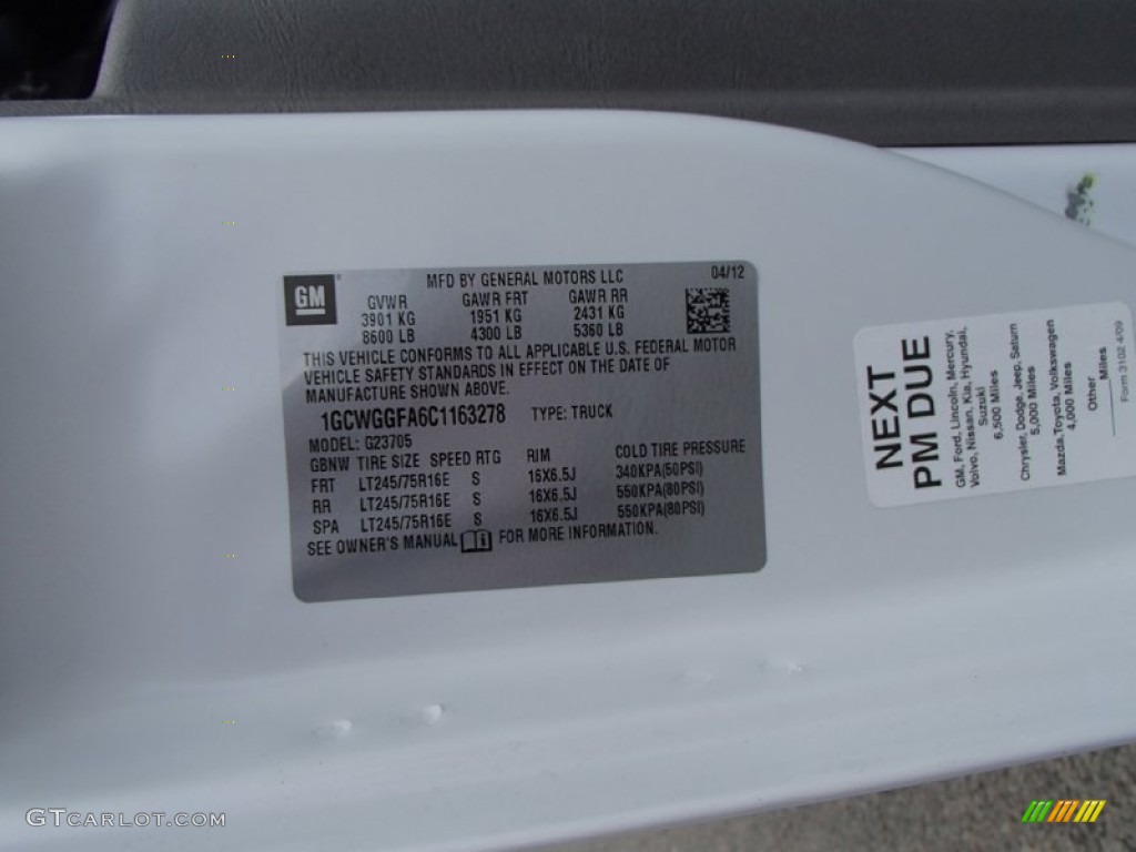 2012 Chevrolet Express 2500 Cargo Van Info Tag Photos