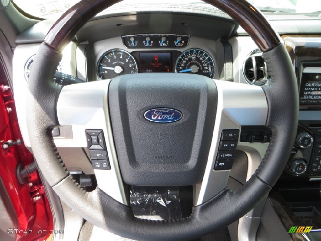 2013 Ford F150 XLT SuperCrew Platinum Unique Black Leather Steering Wheel Photo #82612688