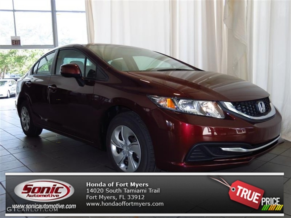 2013 Civic LX Sedan - Crimson Red Pearl / Beige photo #1