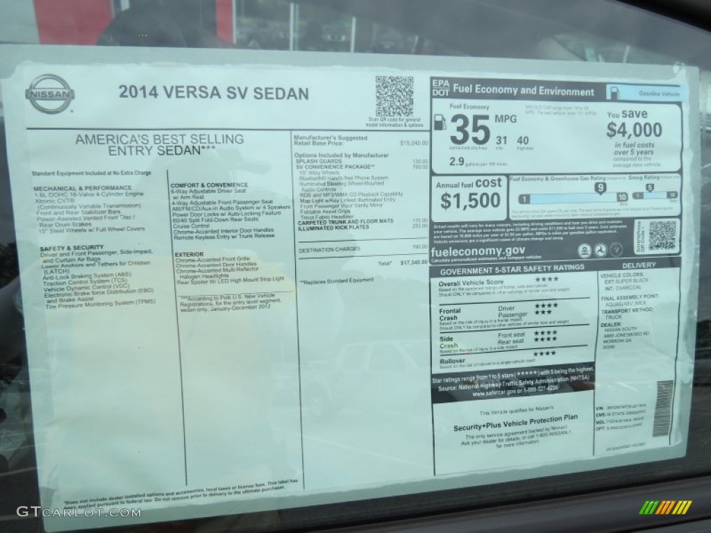 2014 Nissan Versa 1.6 SV Sedan Window Sticker Photo #82622037