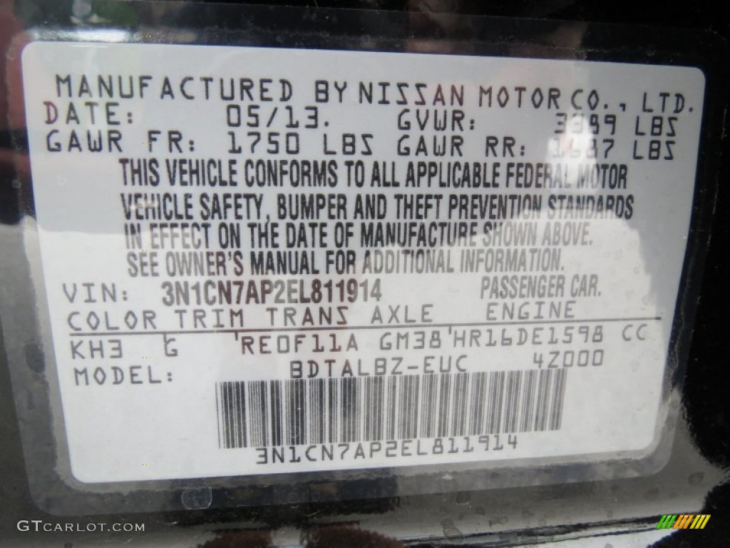 2014 Versa Color Code KH3 for Super Black Photo #82622162