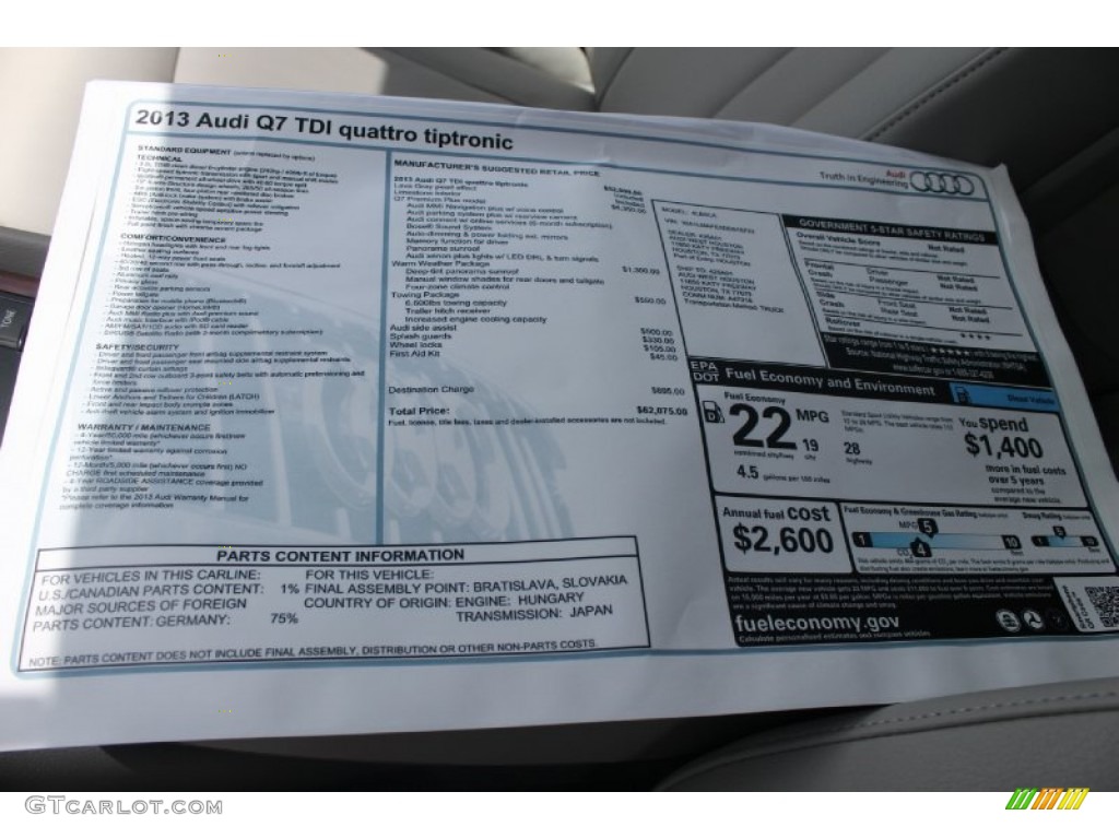 2013 Audi A6 3.0T quattro Sedan Window Sticker Photo #82624885