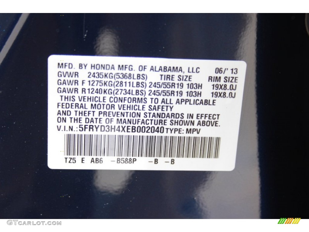 2014 MDX Color Code B588P for Fathom Blue Pearl Photo #82655365