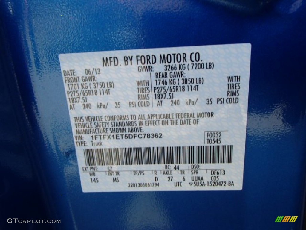 2013 Ford F150 XLT SuperCab 4x4 Color Code Photos