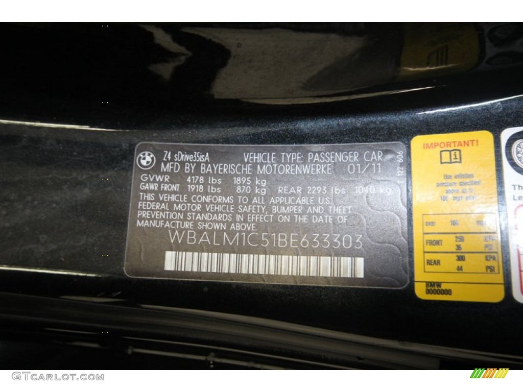 2011 BMW Z4 sDrive35is Roadster Info Tag Photo #82669774