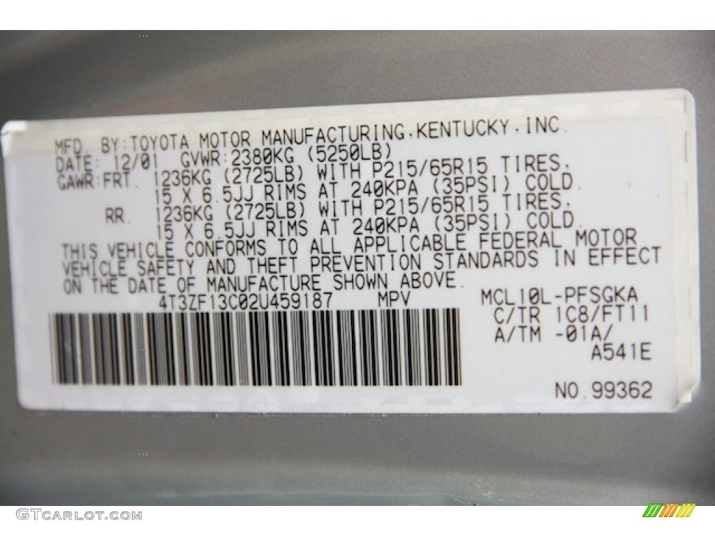 2002 Sienna Color Code 1C8 for Silver Shadow Pearl Photo #82674878