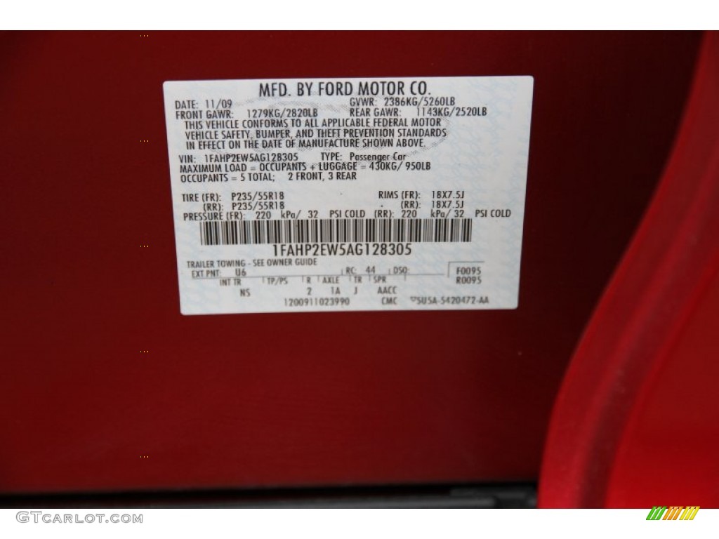 2010 Ford Taurus SEL Color Code Photos