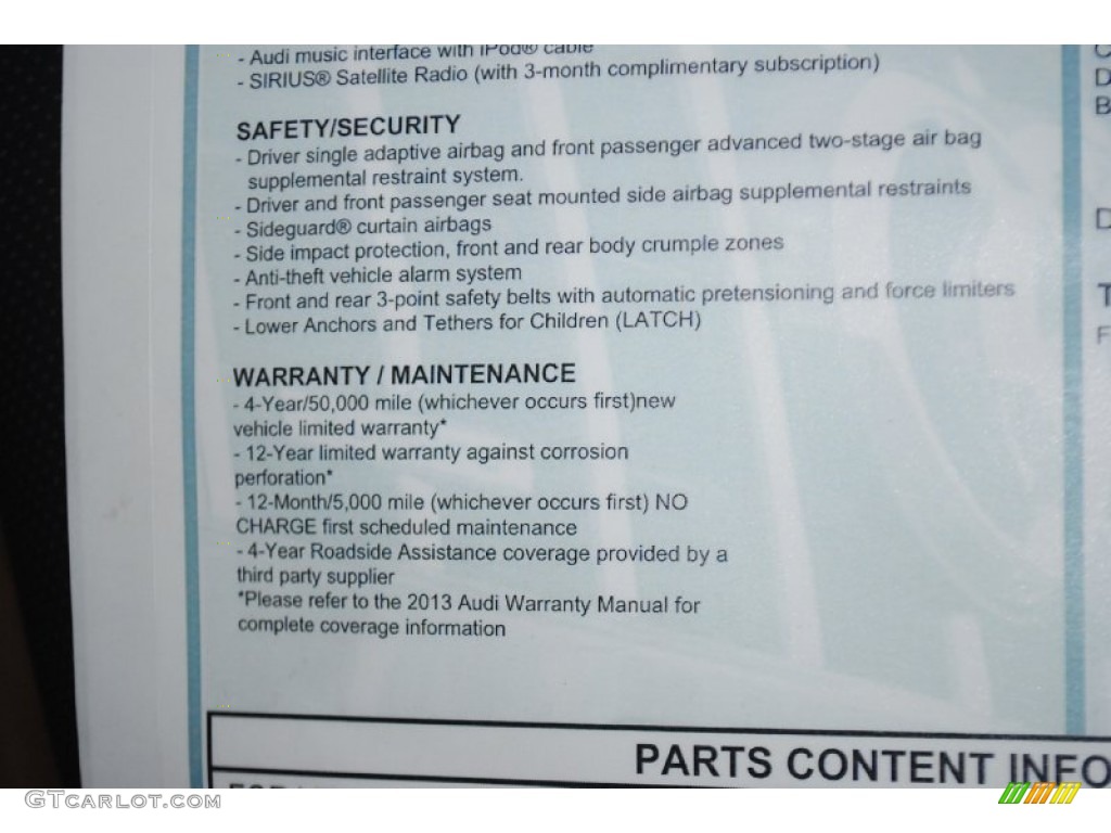 2013 Audi A7 3.0T quattro Prestige Window Sticker Photo #82685359
