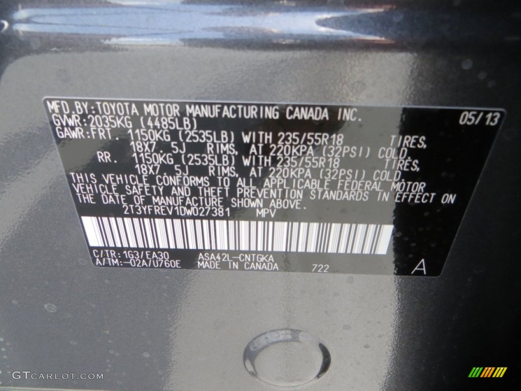 2013 RAV4 Color Code 1G3 for Magnetic Gray Metallic Photo #82687964