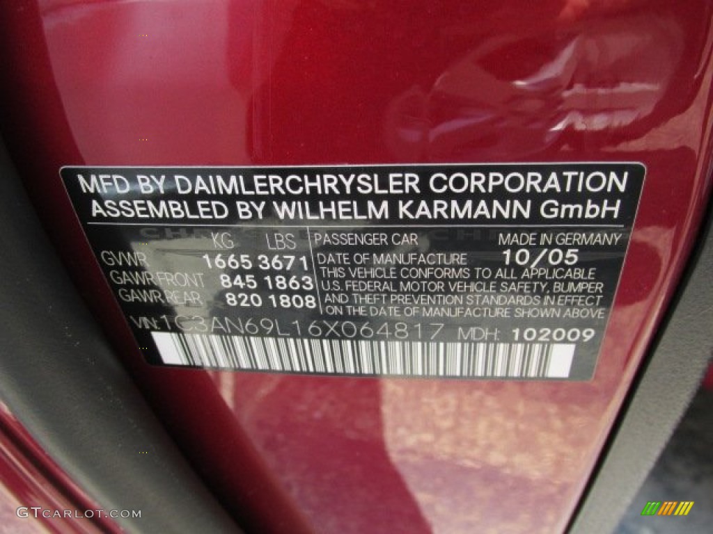 2006 Chrysler Crossfire Limited Coupe Info Tag Photos