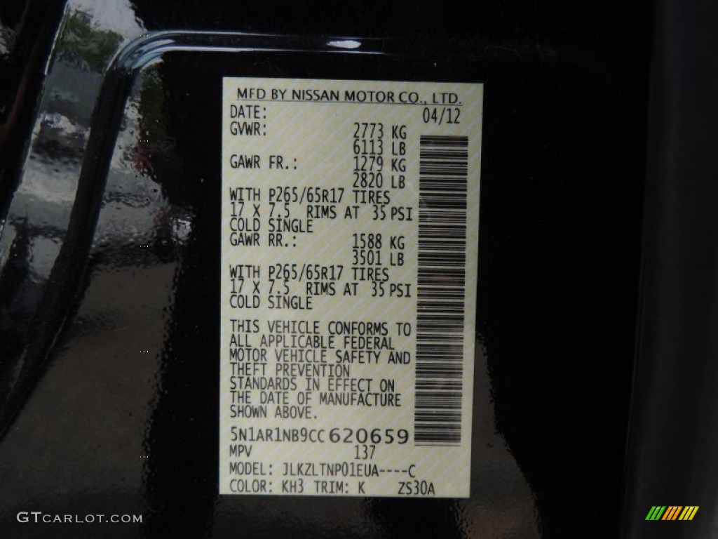 2012 Nissan Pathfinder S 4x4 Color Code Photos