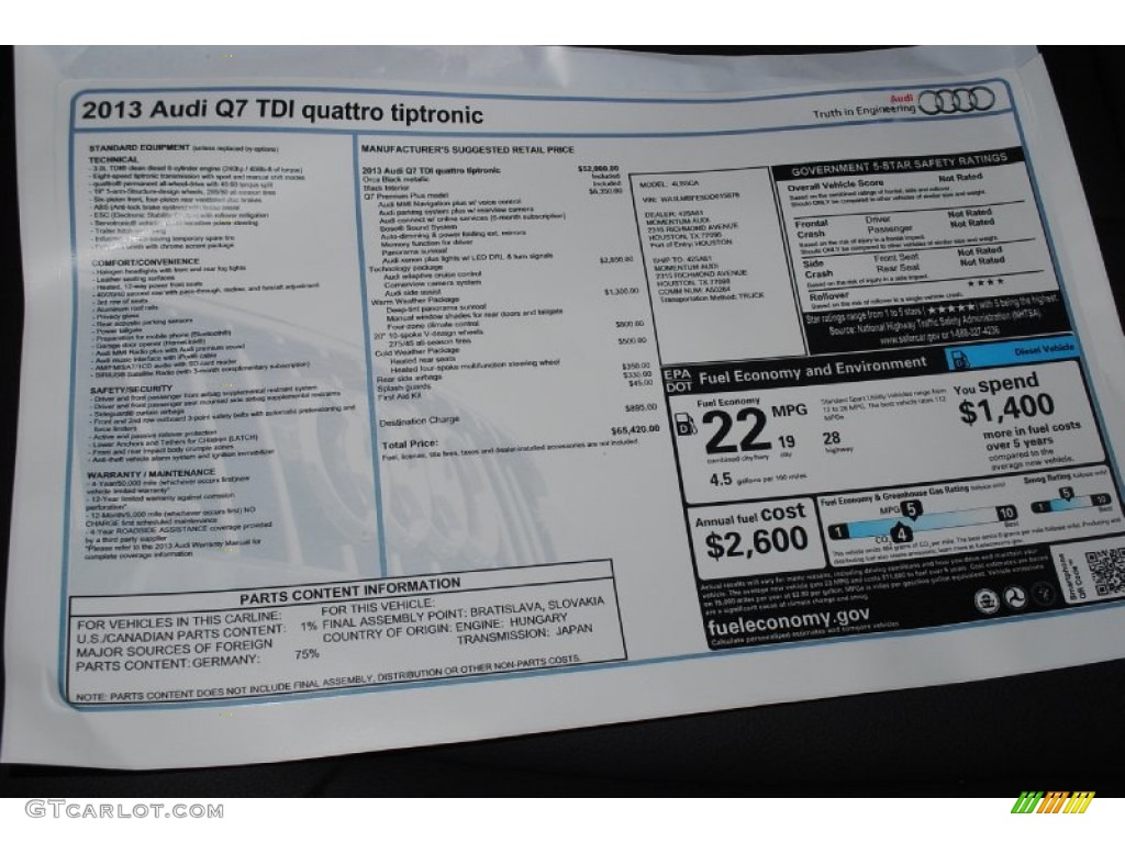 2013 Audi Q7 3.0 TFSI quattro Window Sticker Photo #82695430