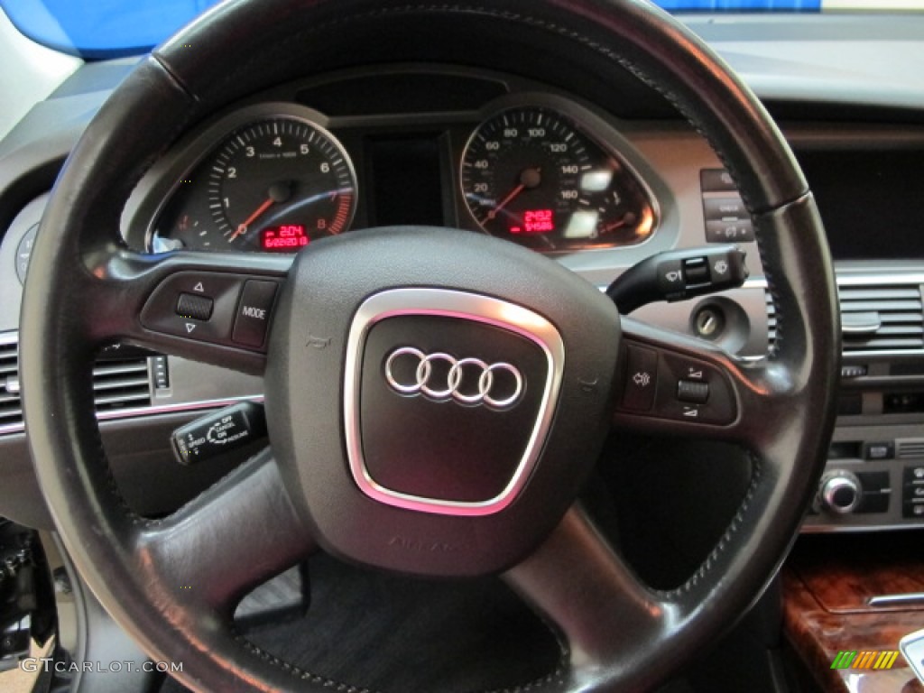 2005 Audi A6 3.2 quattro Sedan Ebony Steering Wheel Photo #82695892