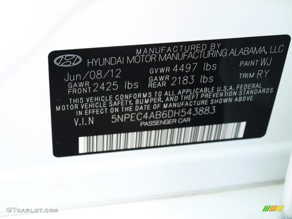 2013 Hyundai Sonata Limited 2.0T Color Code Photos