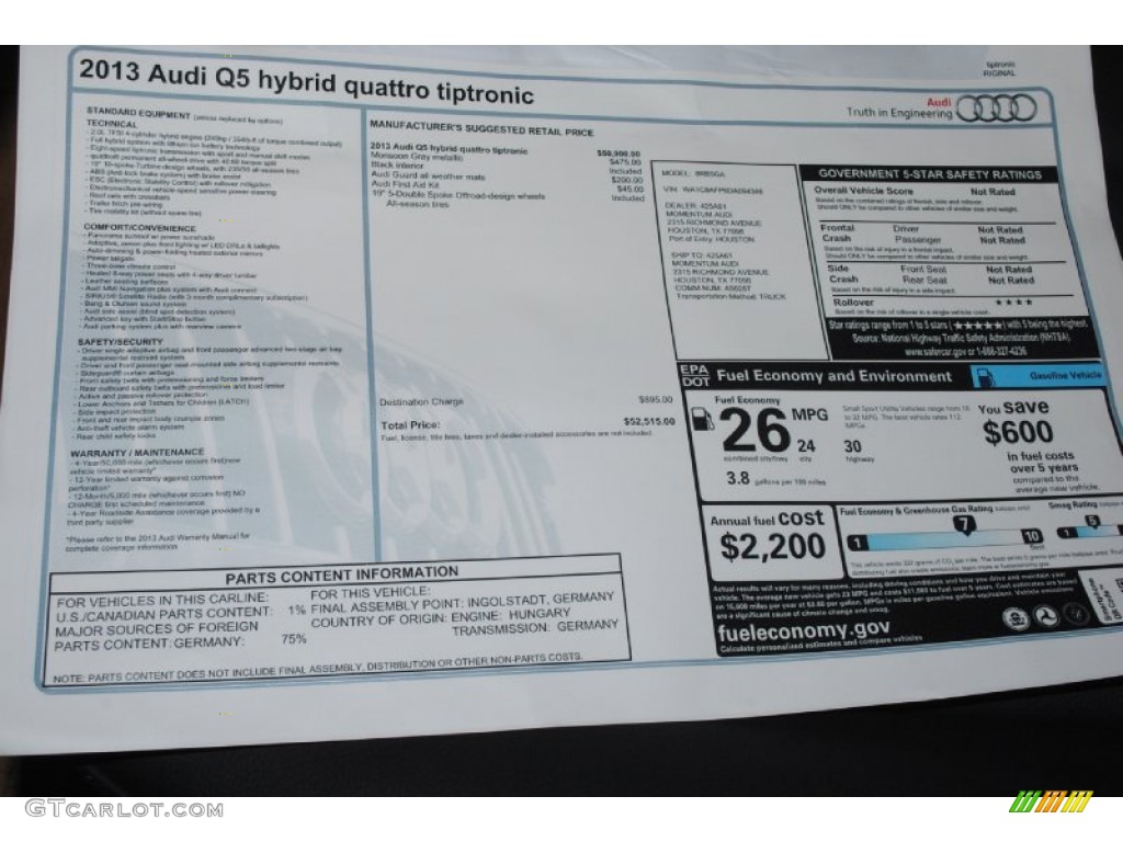 2013 Audi Q5 2.0 TFSI hybrid quattro Window Sticker Photo #82703500