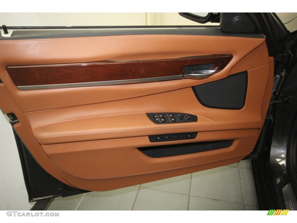 2010 BMW 7 Series 750Li Sedan Saddle/Black Nappa Leather Door Panel Photo #82712890