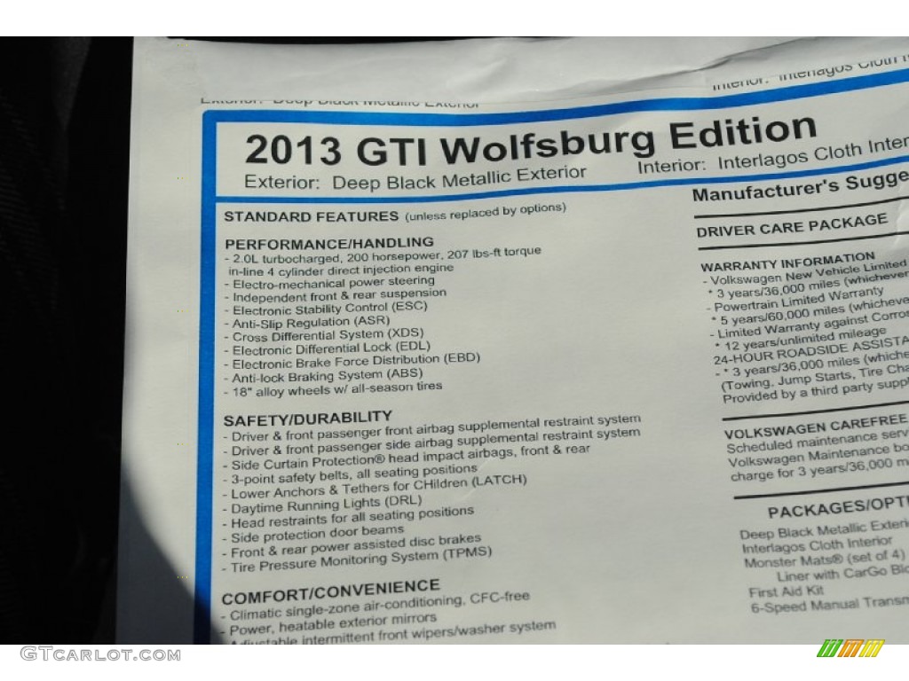 2013 GTI 4 Door Wolfsburg Edition - Deep Black Pearl Metallic / Interlagos Plaid Cloth photo #12