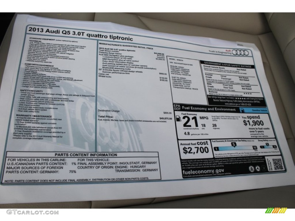 2013 Audi Q5 3.0 TFSI quattro Window Sticker Photo #82722157