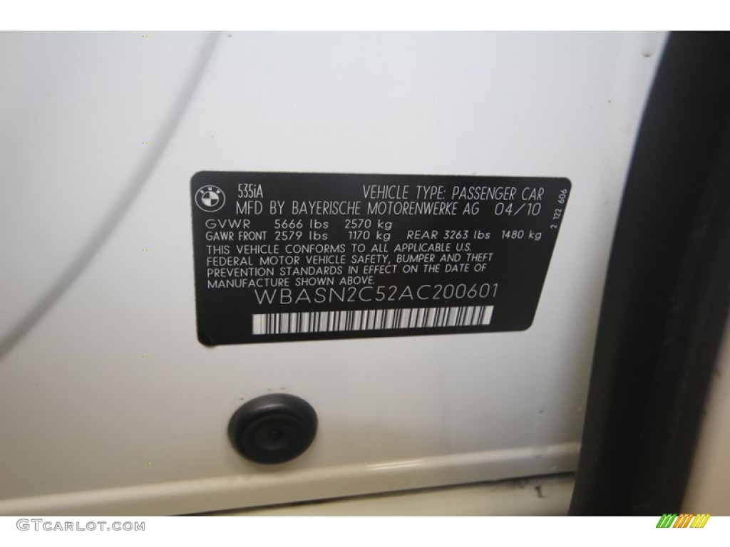 2010 BMW 5 Series 535i Gran Turismo Info Tag Photos
