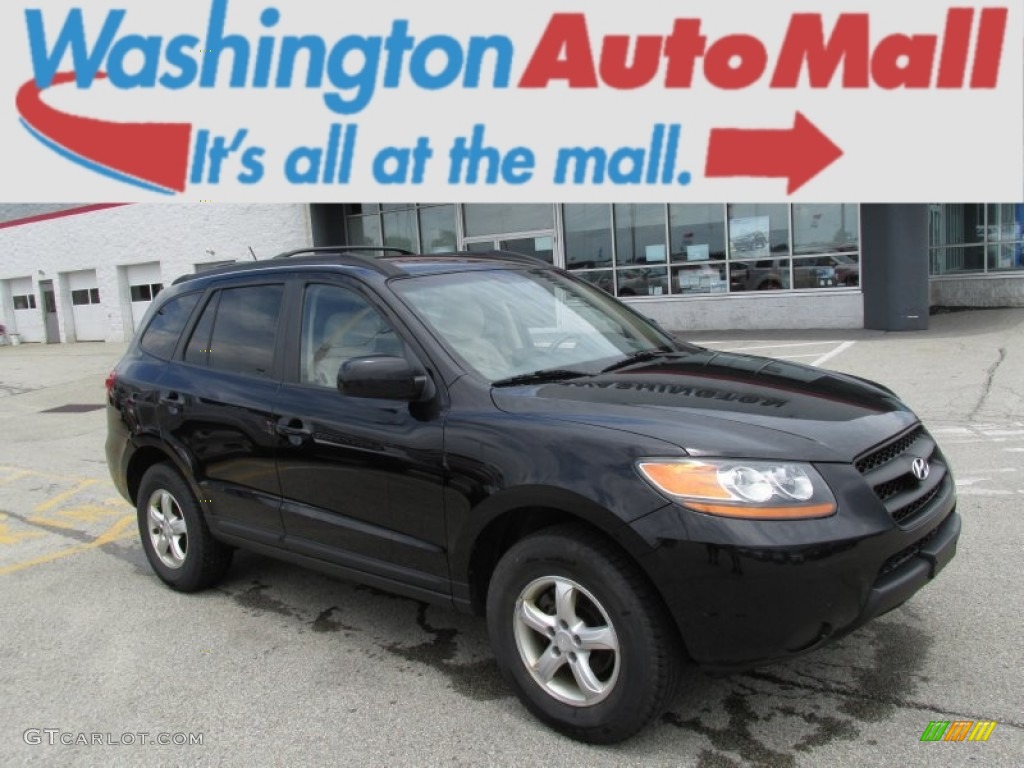 2008 Santa Fe GLS 4WD - Ebony Black / Beige photo #1