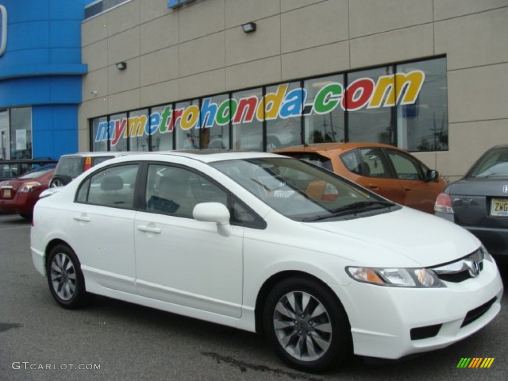 2009 Civic EX-L Sedan - Taffeta White / Beige photo #1