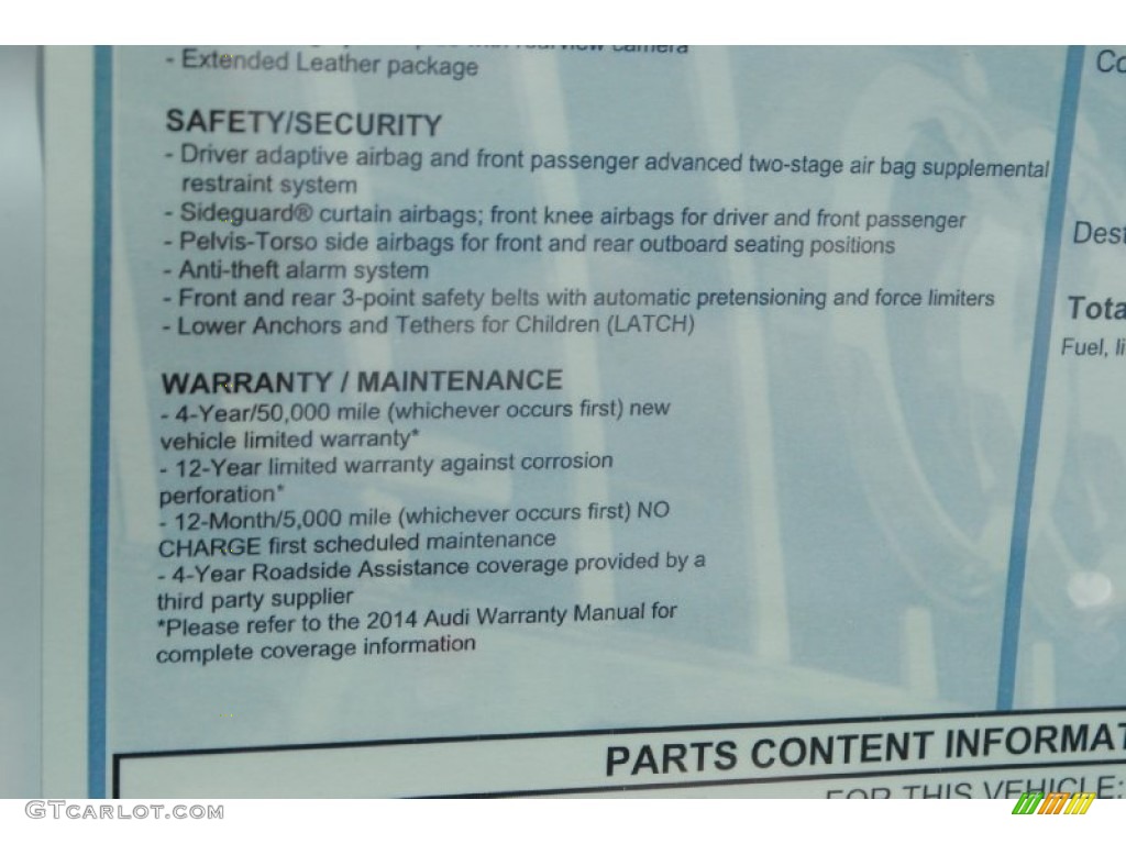 2014 Audi A8 L TDI quattro Window Sticker Photo #82743376