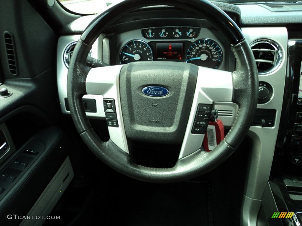 2012 Ford F150 Platinum SuperCrew Platinum Sienna Brown/Black Leather Steering Wheel Photo #82748025