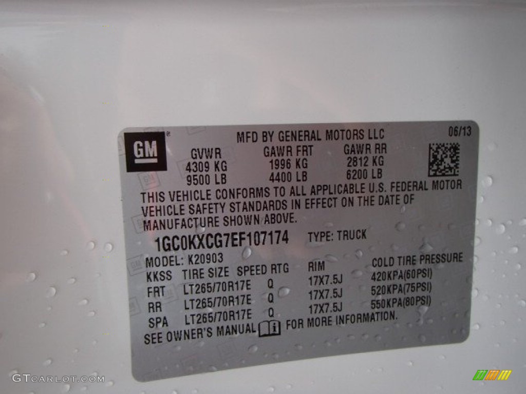 2014 Chevrolet Silverado 2500HD LT Regular Cab 4x4 Info Tag Photo #82757830