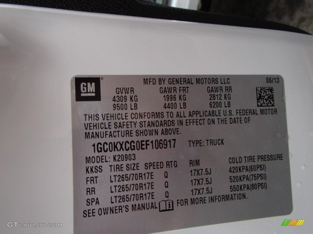 2014 Chevrolet Silverado 2500HD LT Regular Cab 4x4 Info Tag Photos