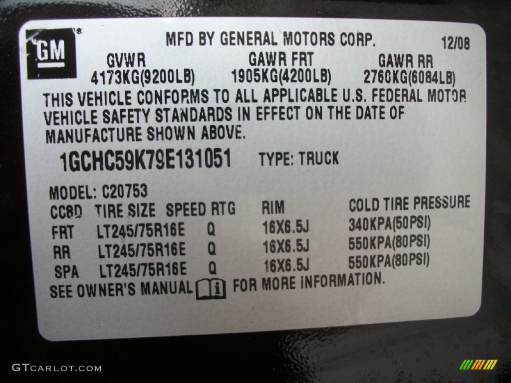 2009 Chevrolet Silverado 2500HD LT Extended Cab Info Tag Photo #82761291