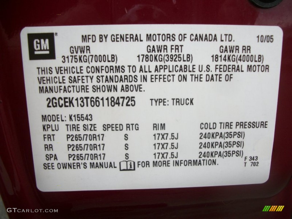 2006 Chevrolet Silverado 1500 LT Crew Cab 4x4 Info Tag Photo #82762399