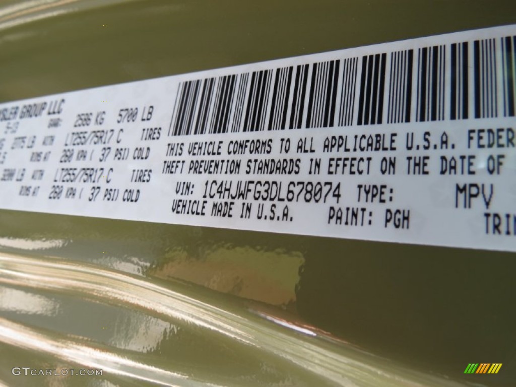 2013 Wrangler Unlimited Color Code PGH for Commando Green Photo #82771428