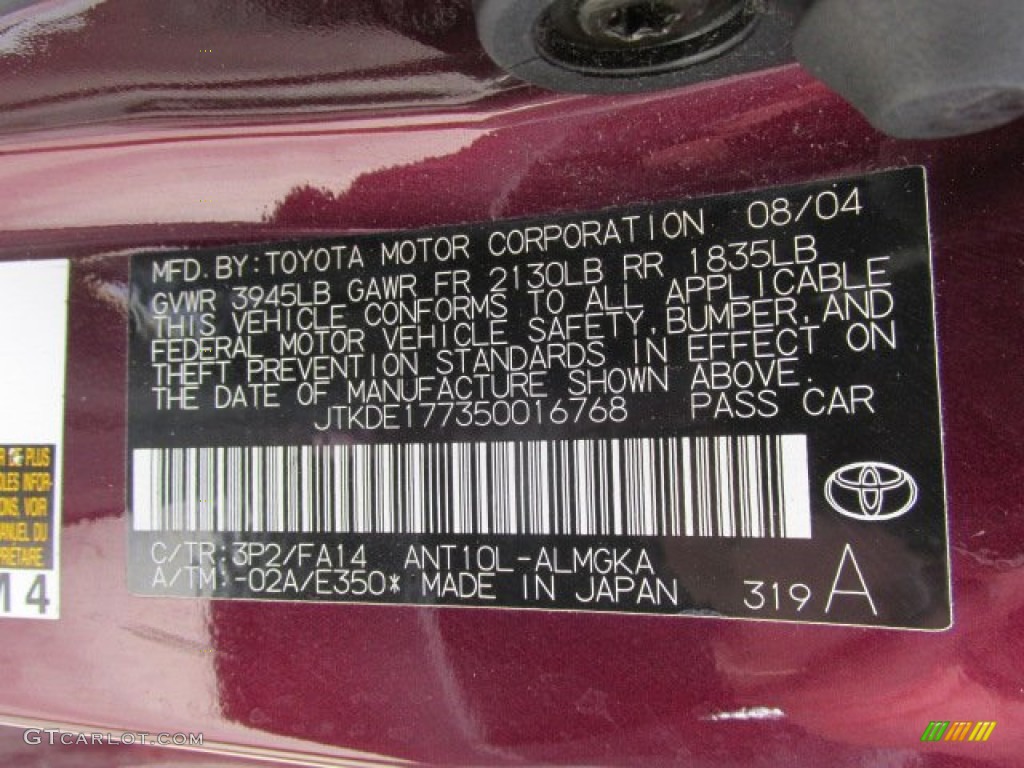 2005 tC Color Code 3P2 for Black Cherry Pearl Photo #82779303