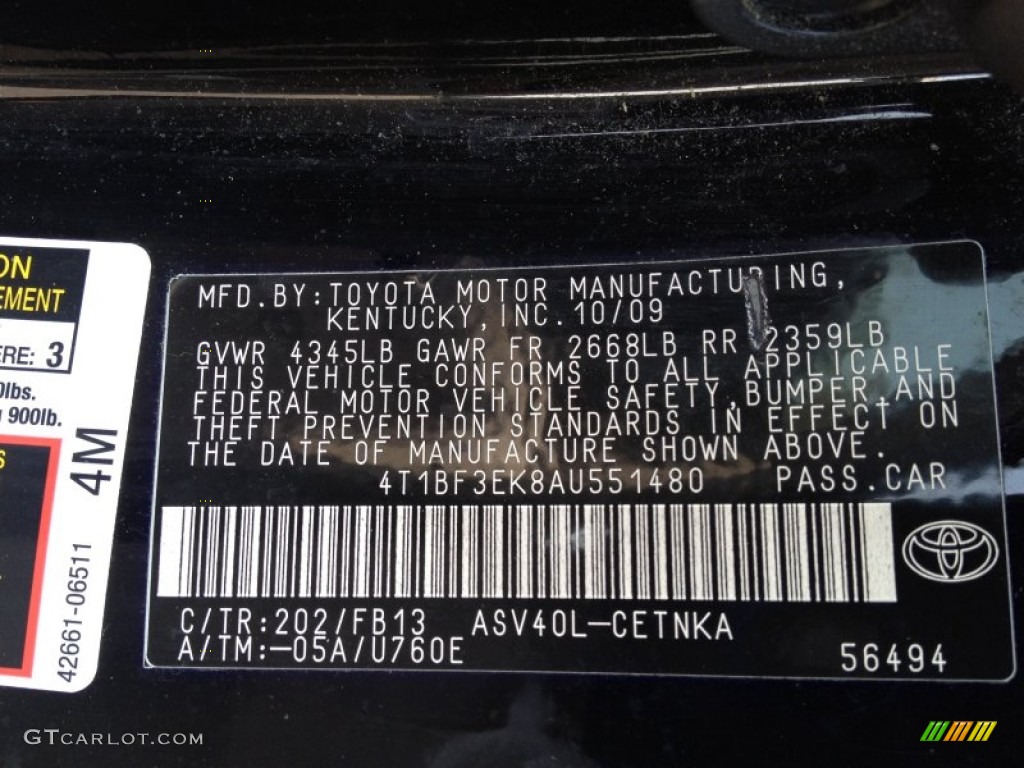 2010 Camry LE - Black / Ash Gray photo #12