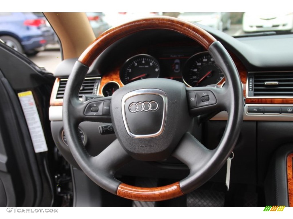 2007 Audi A8 L 4.2 quattro Black/Amaretto Steering Wheel Photo #82783342